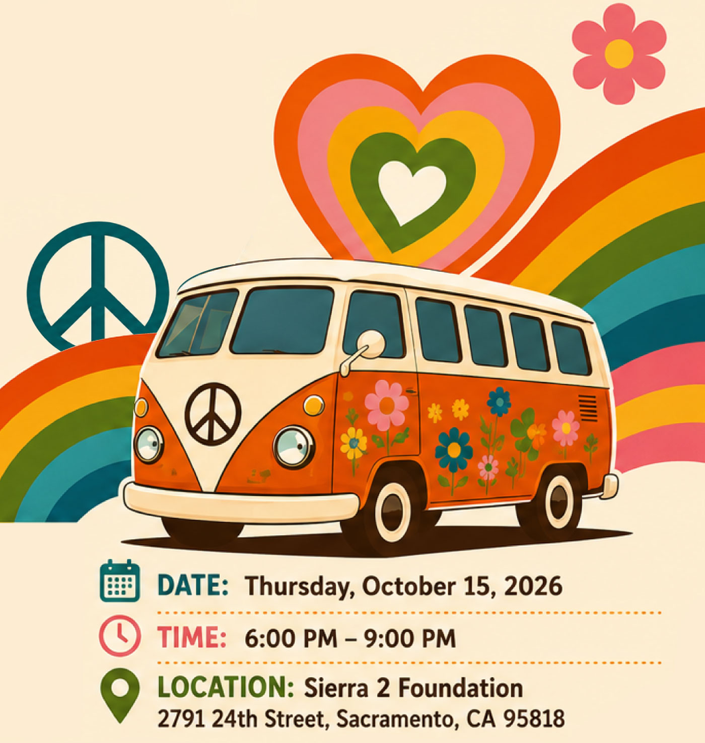 Thursday, October 15, 2026. 6:00pm - 9:00pm. Sierra 2 Foundation, 2791 24th Street, Sacramento, CA 95818.